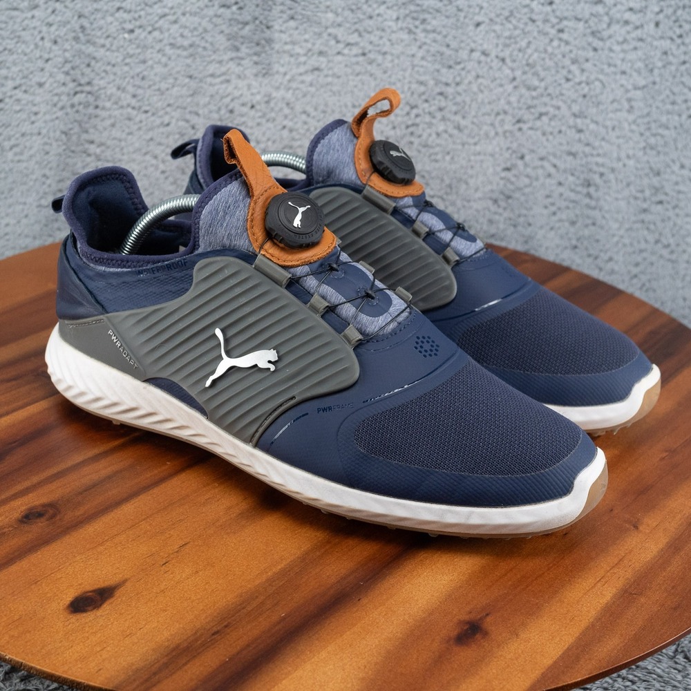 Puma Ignite PwrAdapt Caged Disc Mens Size 10 Golf Shoes Navy Blue Grey 192236